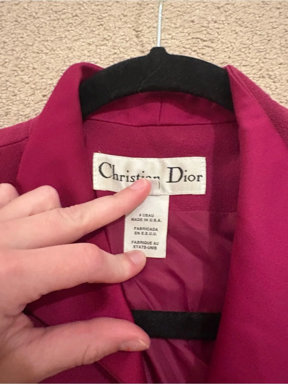 Christian Dior Vintage Fuchsia 100% Wool One-Button Blazer Jacket Pink Size 10